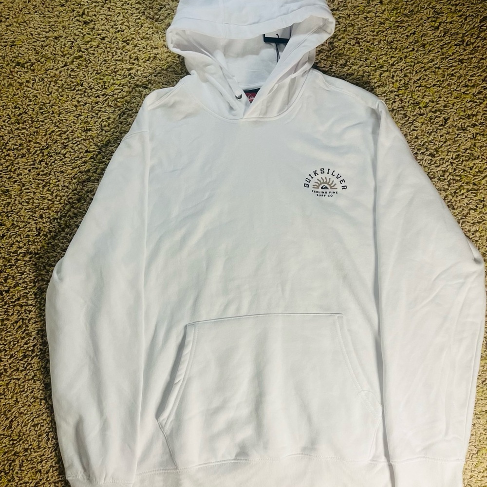 Quiksilver White Hoodie Large Pullover New With Tags Streetwear Hoodie